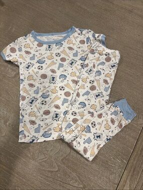 Kids Two-Piece Blue & Cream Sports Print Pajama Set